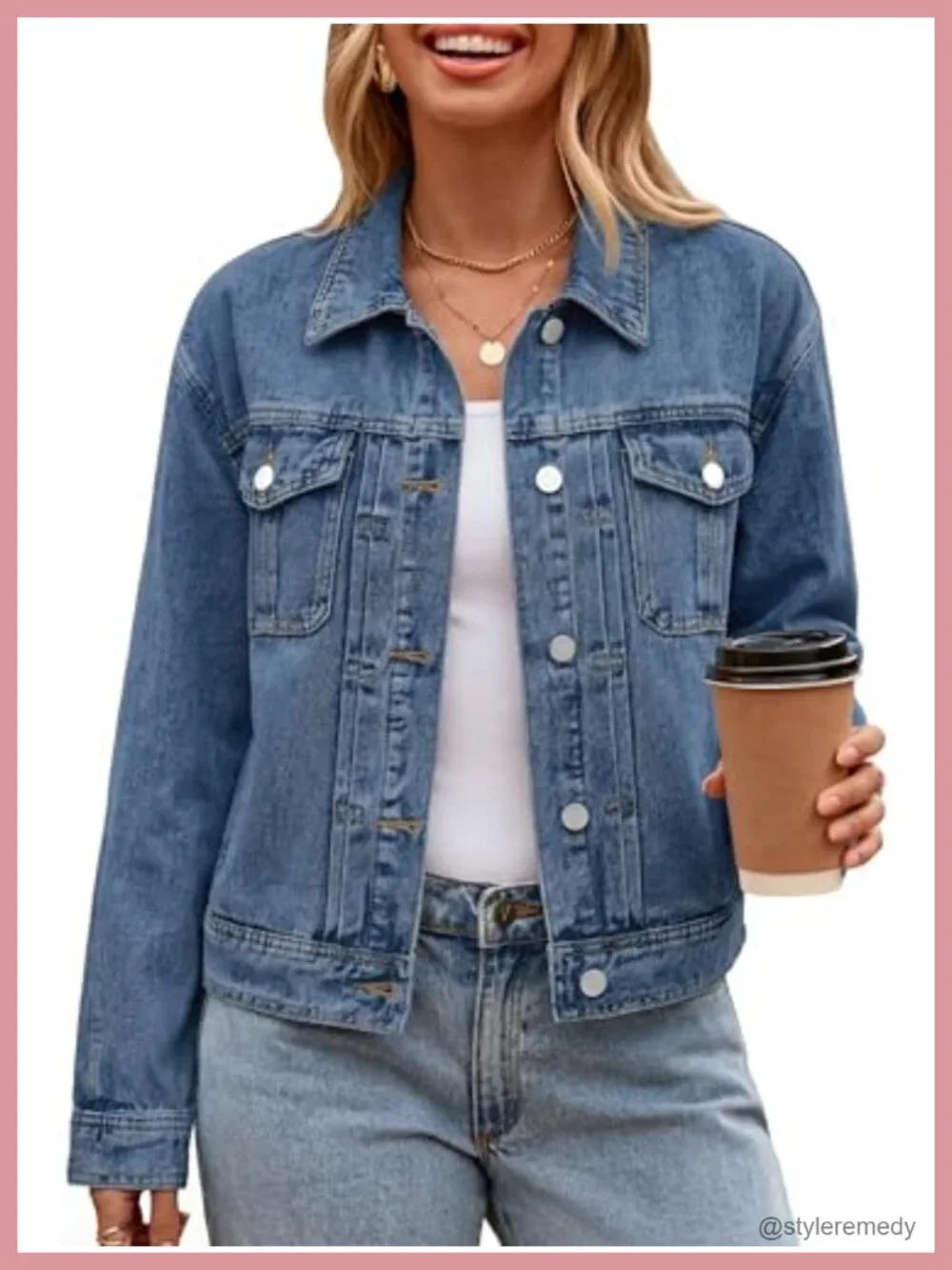 Women's Denim Jacket Classic Button Down Long Sleeve Cotton Stretch Casual